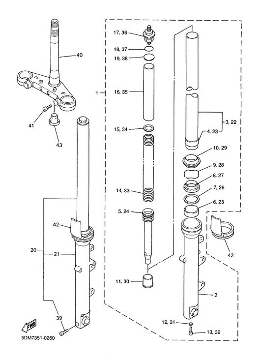 Yamaha 4YR-23110-00 . Inner Tube Comp.1 — shown on the Front Fork parts diagram