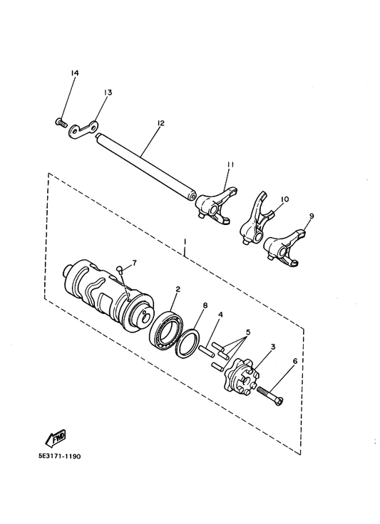 Yamaha 4X7-18536-00 Stopper, Shift Bar — shown on the Shift Cam & Fork parts diagram