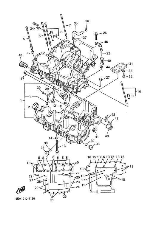 Yamaha 95814-06050 Bolt, Flange — shown on the Crankcase parts diagram