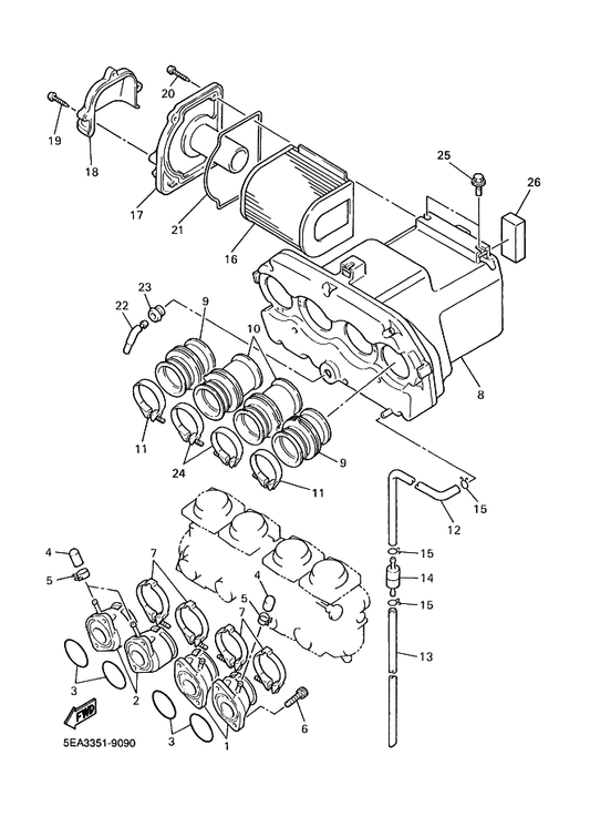 Yamaha 31A-14453-00 311 Joint, Air Cleaner 1 — shown on the Intake parts diagram
