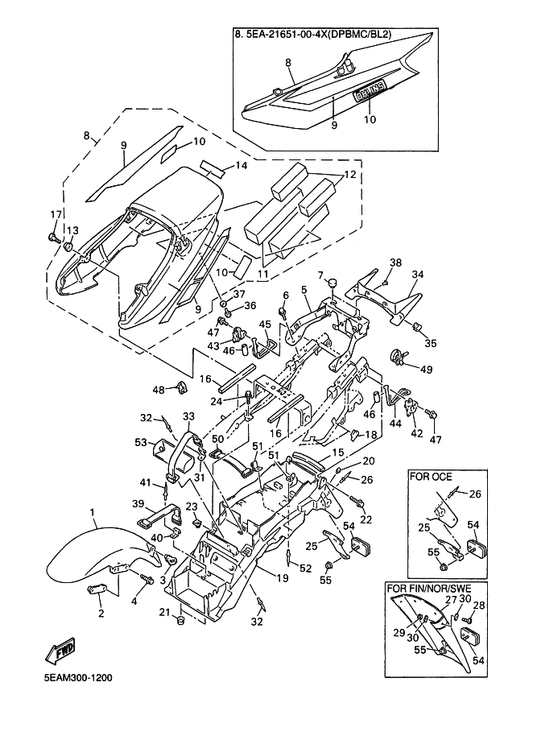 Yamaha 99244-00080 . Emblem, Yamaha — shown on the Fender parts diagram