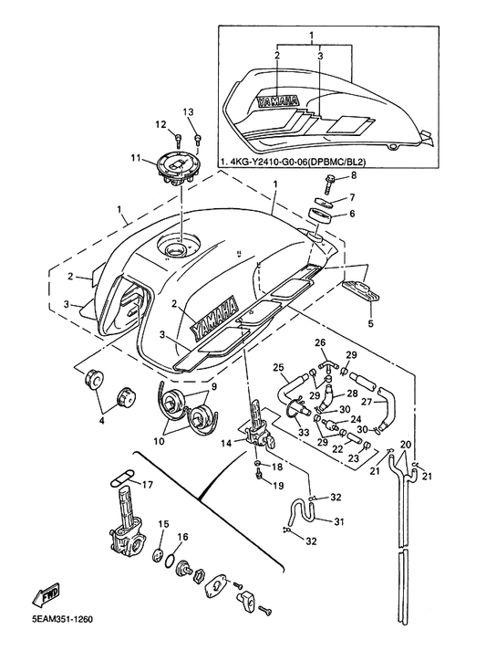 Yamaha 4KG-24500-01 Fuel Cock Assy 1 — shown on the Fuel Tank parts diagram