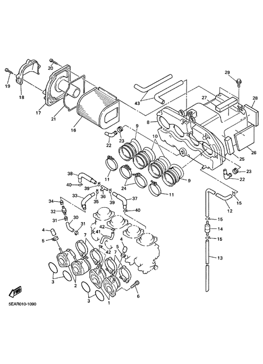 Yamaha 5EA-13543-10 Hose, Air — shown on the Intake parts diagram