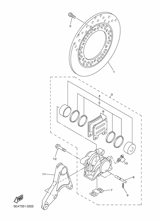 Yamaha 5EA-2580W-30 Caliper Assy, Rear 2 — shown on the Rear Brake Caliper parts diagram