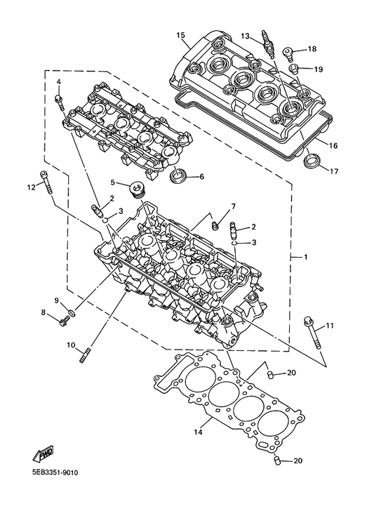 Yamaha 5EB-11193-00 Gasket, Head Cover 1 — shown on the Cylinder parts diagram