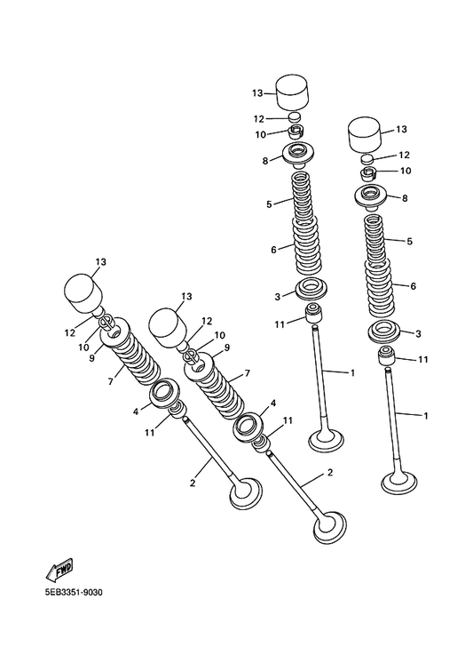 Yamaha 5SL-12114-00 Spring, Valve Outer — shown on the Valve parts diagram