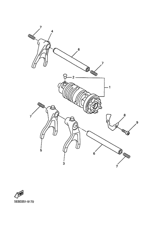 Yamaha 5EB-18513-00 Fork, Shift 3 — shown on the Shift Cam & Fork parts diagram