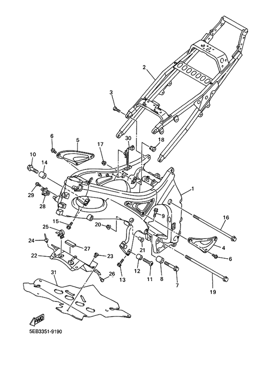 Yamaha 95027-12060 Bolt, Flange — shown on the Frame parts diagram