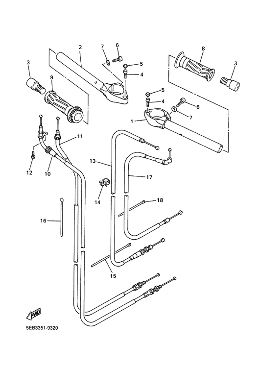 Yamaha 5EB-26312-00 Cable, Throttle 2 — shown on the Steering Handle & Cable parts diagram