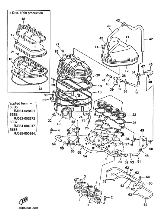 Yamaha 5EB-14453-00 Joint, Air Cleaner 1 — shown on the Intake parts diagram