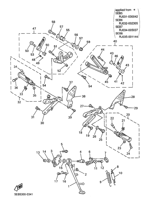 Yamaha 90105-10271 Bolt, Flange — shown on the Stand & Footrest parts diagram