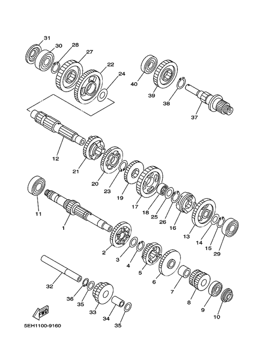 Yamaha 5EH-17582-00 Gear, Middle Drive (24T) — shown on the Transmission parts diagram