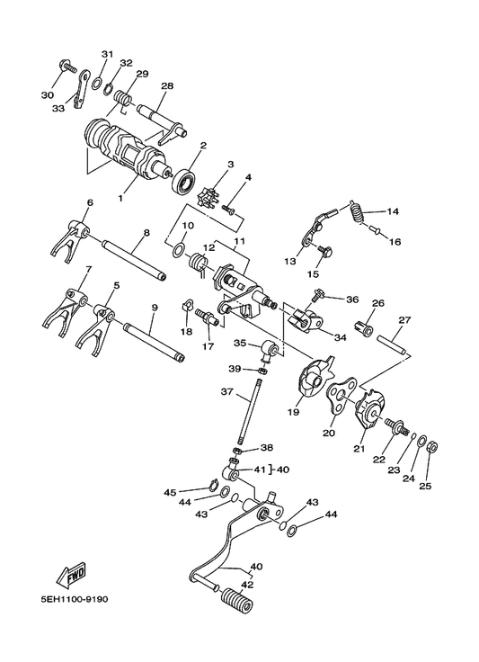 Yamaha 5EH-18512-00 Fork, Shift 2 — shown on the Shift Cam & Fork parts diagram
