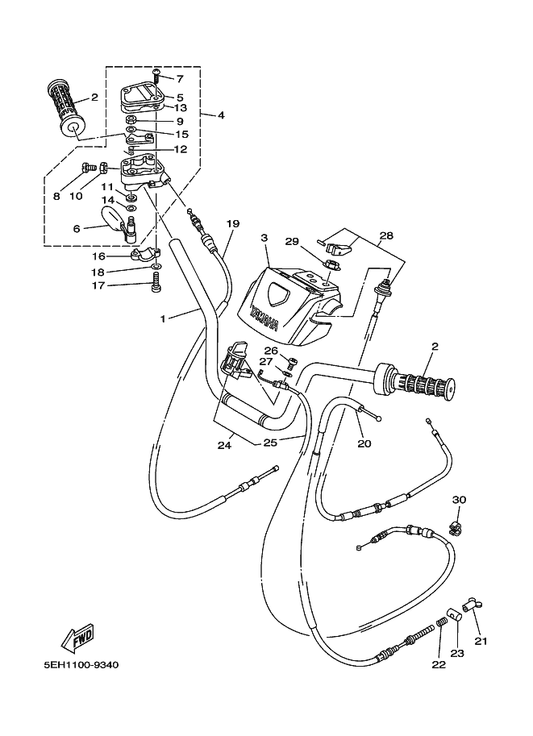 Yamaha 5EH-26331-00 Cable, Starter 1 — shown on the Steering Handle & Cable parts diagram