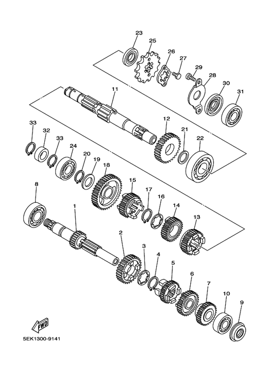 Yamaha 93306-20332 Bearing — shown on the Transmission parts diagram