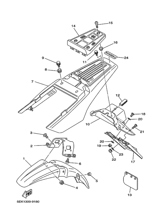 Yamaha 2YG-21511-00 Fender, Front — shown on the Fender parts diagram