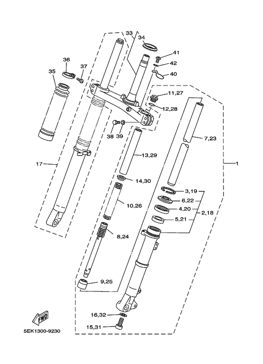 Yamaha 10V-2331E-02 Guide, Cable — shown on the Front Fork parts diagram