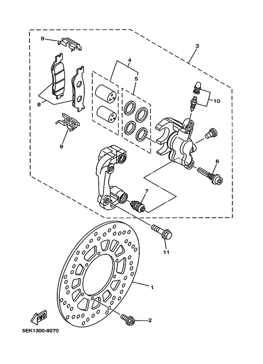 Yamaha 5EK-W0045-00 Brake Pad Kit — shown on the Front Brake Caliper parts diagram