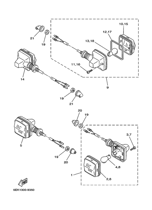 Yamaha 3YF-83320-01 Front Flasher Light Assy 2 — shown on the Flasher Light parts diagram