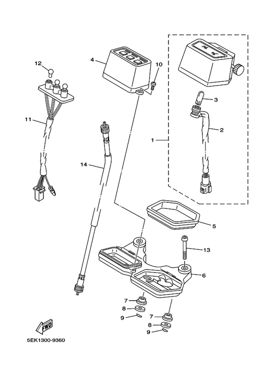 Yamaha 5EK-83568-00 Pilot Box, Upper — shown on the Meter parts diagram
