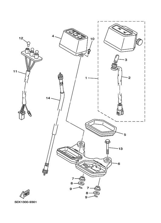 Yamaha 5LB-83550-00 Speedometer Cable Assy — shown on the Meter parts diagram