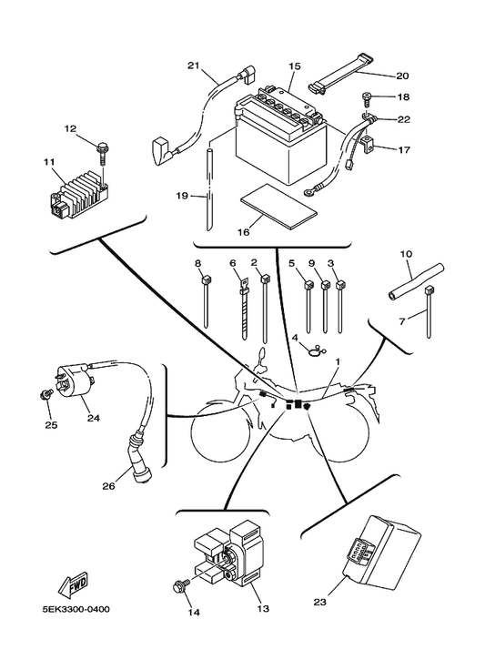 Yamaha 5EK-82116-02 Wire, Minus Lead — shown on the Electrical 1 parts diagram