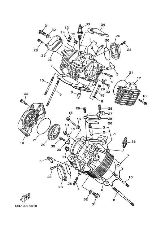 Yamaha 5EL-11102-10 Cylinder Head Assy — shown on the Cylinder Head parts diagram