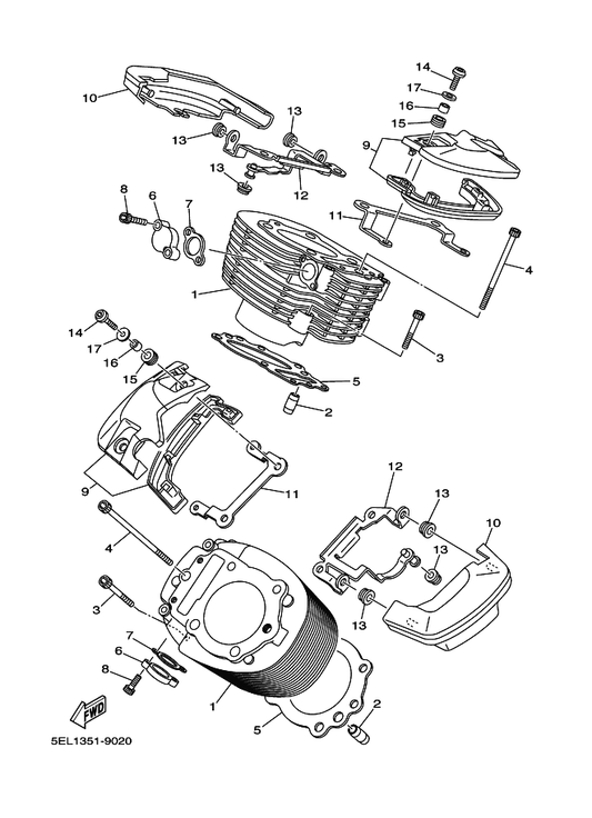 Yamaha 5EL-11190-00 Cover, Cylinder Head 1 — shown on the Cylinder parts diagram