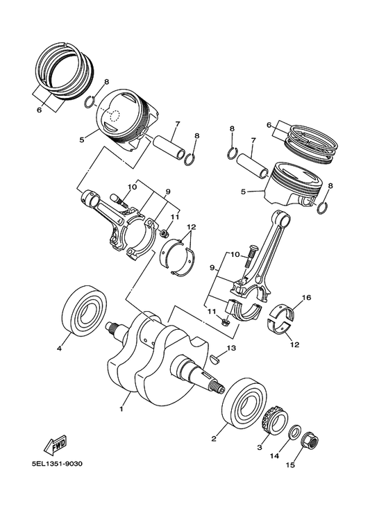 Yamaha 5EL-11411-10 Crankshaft — shown on the Crankshaft & Piston parts diagram
