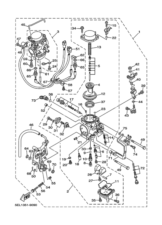 Yamaha 5AP-14940-00 . . Diaphragm Assy — shown on the Carburetor parts diagram
