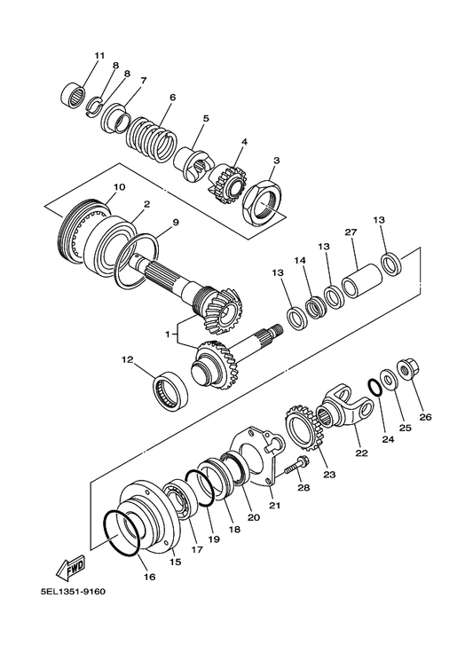 Yamaha 93101-35099 Oil Seal — shown on the Middle Drive Gear parts diagram