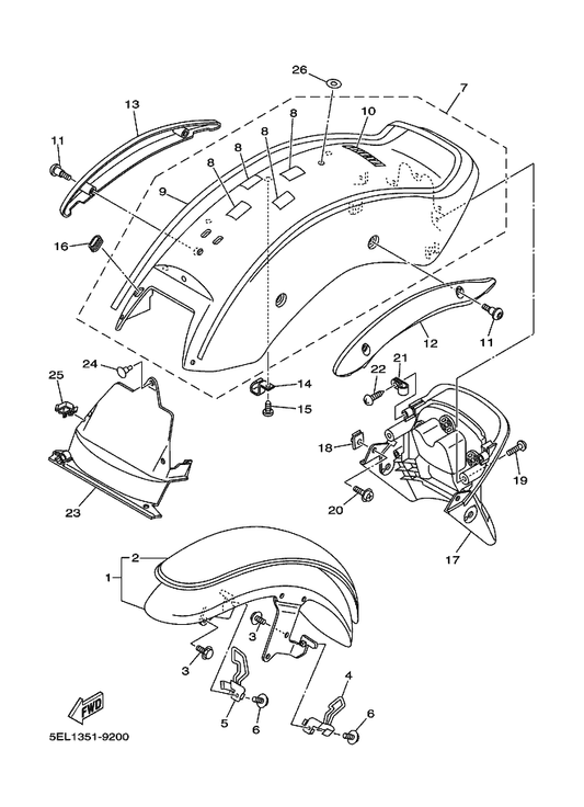 Yamaha 5EL-21597-00 Holder,Wire 1 — shown on the Fender parts diagram