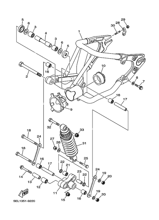 Yamaha 1E6-23441-10-33 Holder, Handle Upper — shown on the Rear Arm & Suspension parts diagram