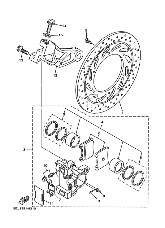 Yamaha 5EL-2582W-00 Disk, Rear Brake 2 — shown on the Rear Brake Caliper parts diagram
