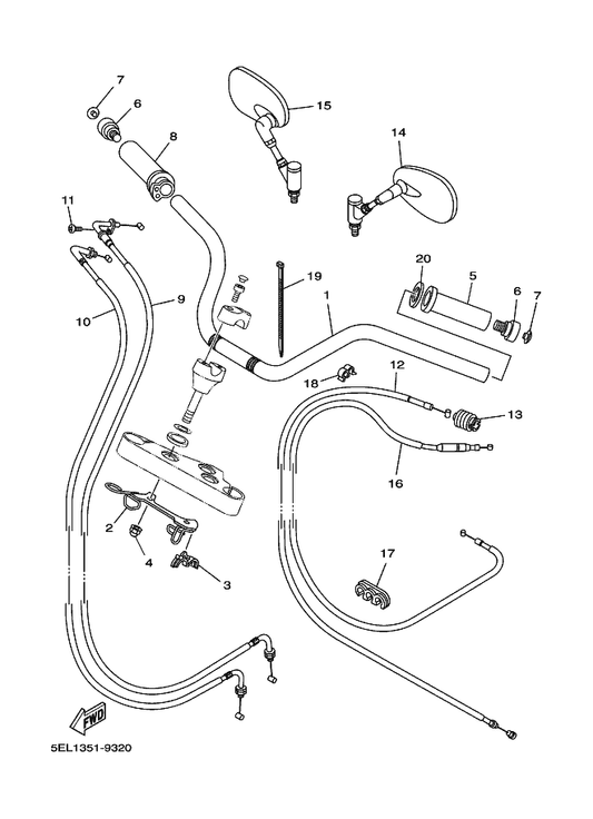 Yamaha 90468-07179 Clip — shown on the Steering Handle & Cable parts diagram