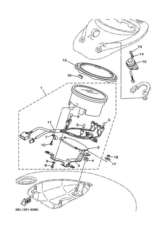 Yamaha 5KS-83509-20 . Socket Cord Assy — shown on the Meter parts diagram