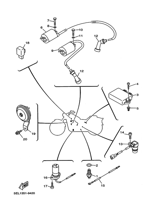 Yamaha 5EL-82320-00 Ignition Coil Assy — shown on the Electrical 1 parts diagram