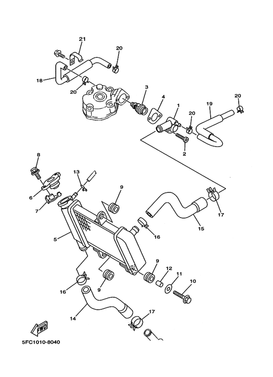 Yamaha 5FC-12484-00 パイプ 4 — shown on the ラジエタ. ホース parts diagram