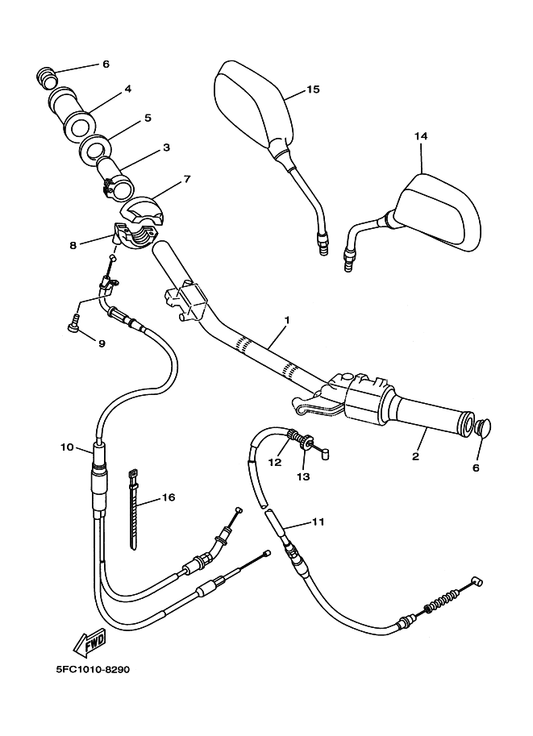 Yamaha 4GA-26290-10 バツクミラーアセンブリ (ライト) — shown on the ステアリングハンドル. ケーブル parts diagram
