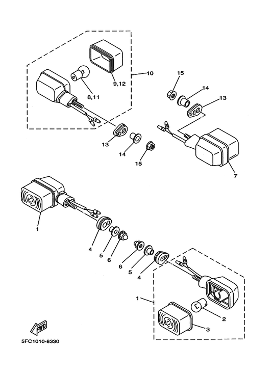 Yamaha 3XV-83310-00 フロントフラツシヤライトアセンブリ 1 — shown on the フラツシヤライト parts diagram
