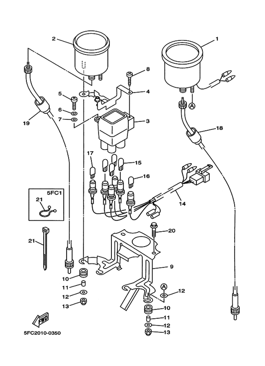 Yamaha 90387-0501W カラー — shown on the メータ parts diagram