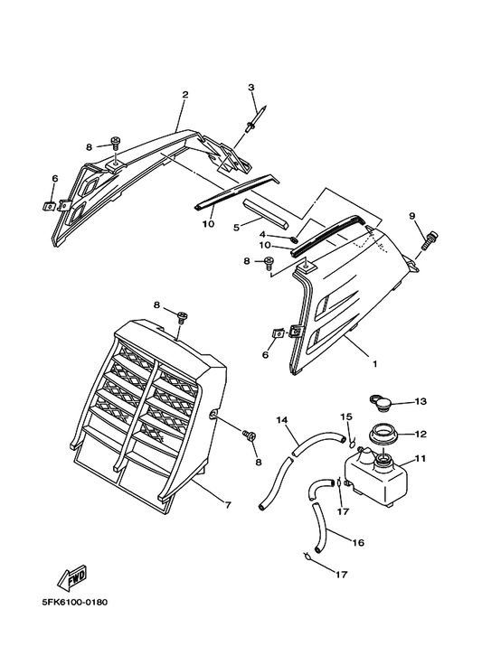 Yamaha 5FK-23391-E0 Panel, Front — shown on the Side Cover parts diagram