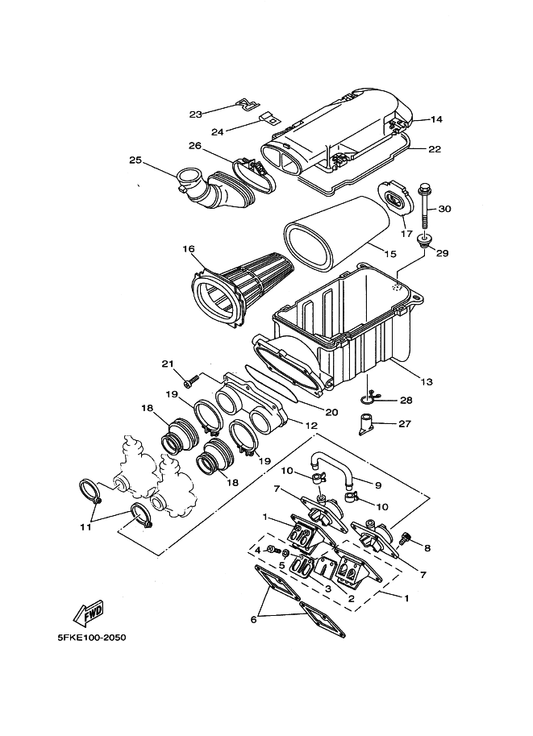 Yamaha 2GU-13610-01 Reed Valve Assy — shown on the Intake parts diagram