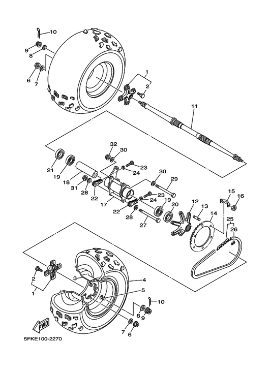 Yamaha 90114-10009 . Bolt, Serration — shown on the Rear Wheel parts diagram