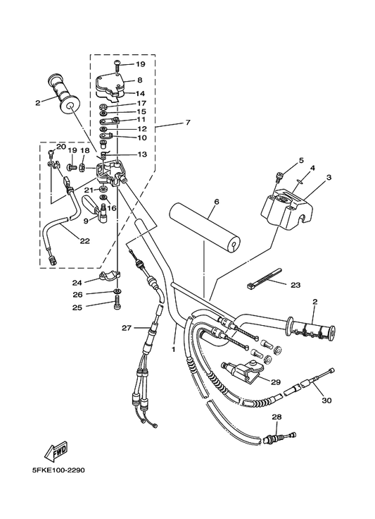 Yamaha 5FK-26335-00 Cable, Clutch — shown on the Steering Handle & Cable parts diagram