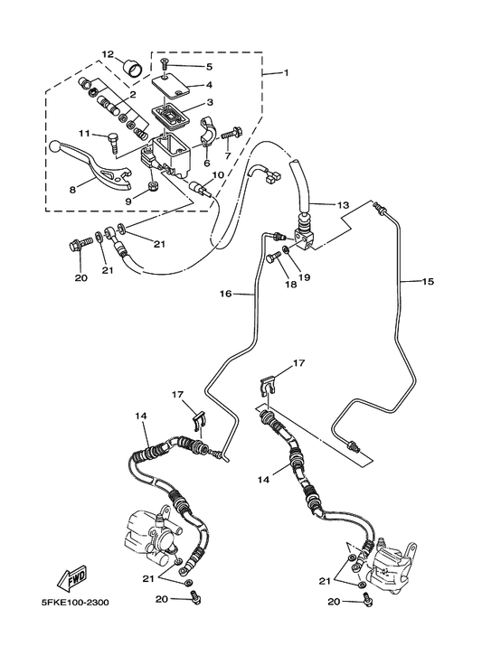 Yamaha 3GG-25873-21 Hose, Brake 2 — shown on the Front Master Cylinder parts diagram