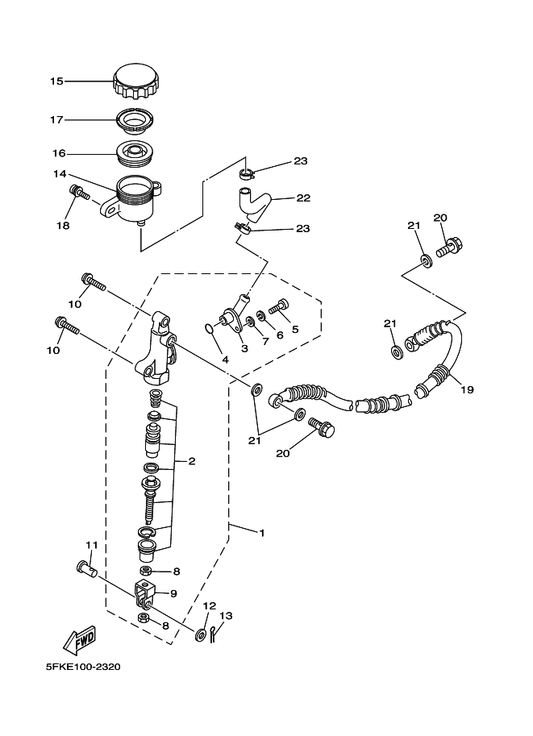 Yamaha 90159-06046 Screw, With Washer — shown on the Rear Master Cylinder parts diagram