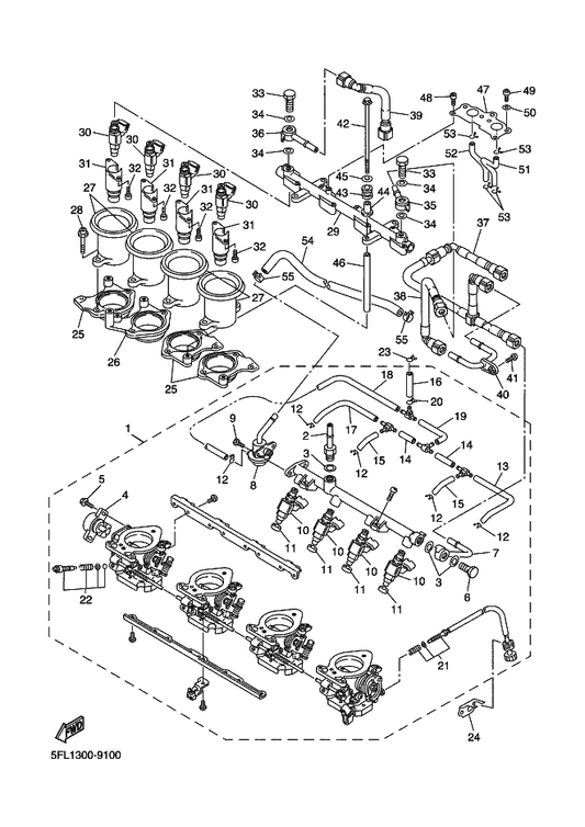 Yamaha 5FL-14348-00 . Pipe 1 — shown on the Intake 2 parts diagram