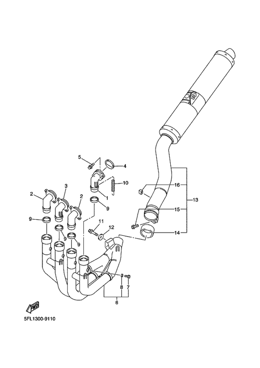 Yamaha 5FL-14613-00 Gasket, Exhaust Pipe — shown on the Exhaust parts diagram