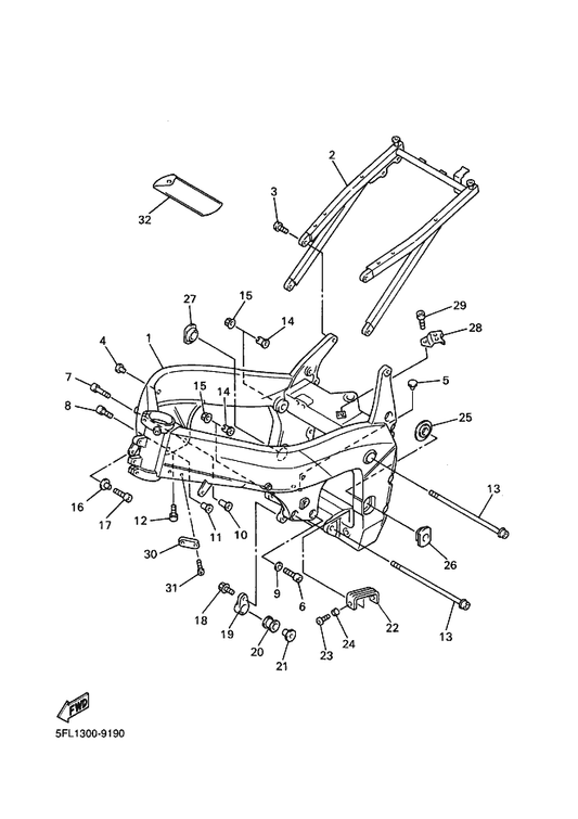 Yamaha 90179-10002 Nut — shown on the Frame parts diagram